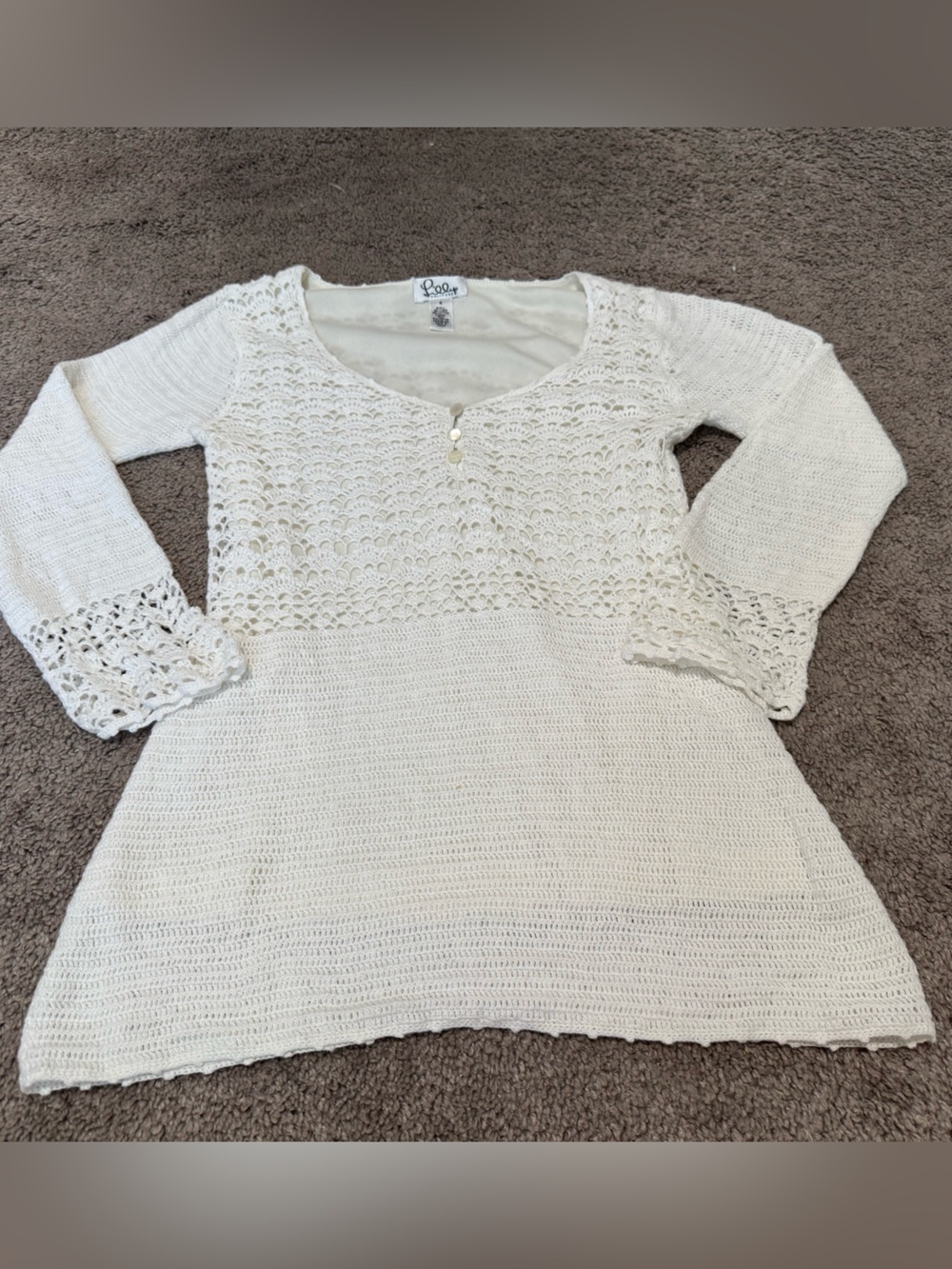 Lilly Pulitzer Cream Crochet-Detail Scoop Neck Sweater